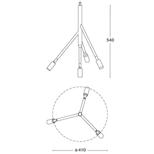 Kvist 4 armar - Taklampa pendel - ritning storleksbeskrivning